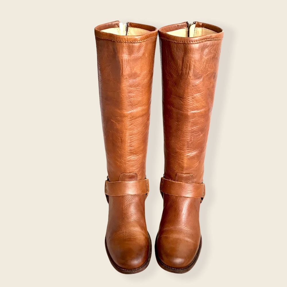 Frye Phillip Harness Cognac Leather Tall Boots - Picture 6 of 16